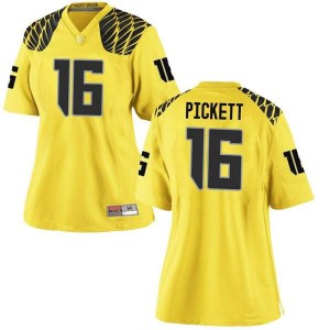 Women's University of Oregon #16 Nick Pickett Gold Football Replica Official Jerseys 264572-240