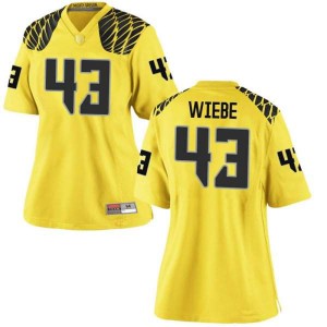 Womens University of Oregon #43 Nick Wiebe Gold Football Replica High School Jersey 842783-639