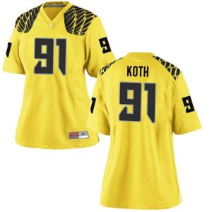 Womens Oregon Ducks #91 Taylor Koth Gold Football Game Stitch Jerseys 408580-158