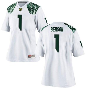 Women Oregon #1 Trey Benson White Football Game Stitch Jersey 942832-428