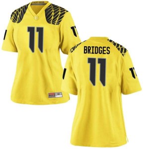Womens UO #11 Trikweze Bridges Gold Football Replica Stitch Jerseys 333774-699