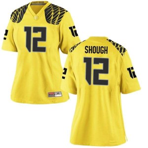 Womens University of Oregon #12 Tyler Shough Gold Football Replica High School Jerseys 190907-882