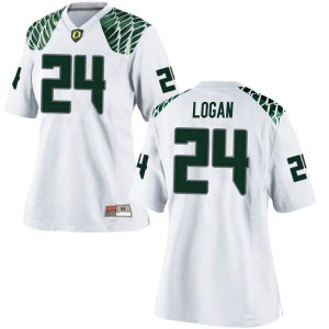 Womens Oregon Ducks #24 Vincenzo Logan White Football Replica Stitched Jersey 604718-424