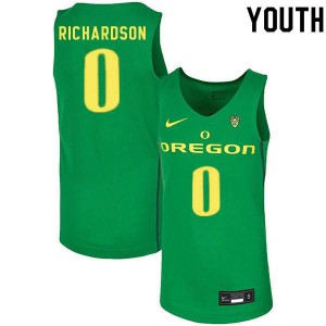 Youth Oregon Ducks #0 Will Richardson Green Basketball Embroidery Jersey 100087-706