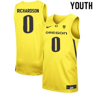 Youth Oregon Ducks #0 Will Richardson Yellow Basketball College Jersey 650096-568