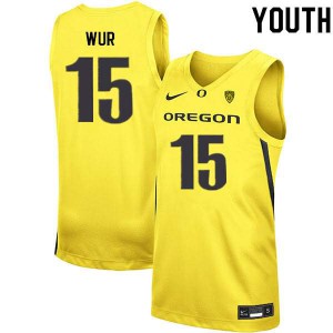 Youth Oregon Ducks #15 Lok Wur Yellow Basketball Stitched Jerseys 384667-612