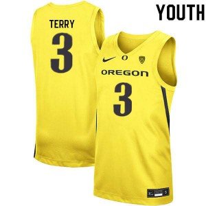 Youth Ducks #3 Jalen Terry Yellow Basketball High School Jersey 609110-977
