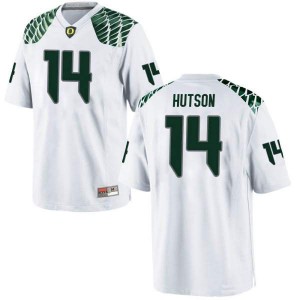 Youth Ducks #14 Kris Hutson White Football Replica NCAA Jerseys 458022-293